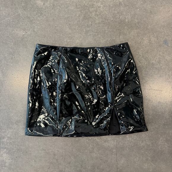 Vintage Y2k Oh Polly Black Latex Mini Dance Skirt 4 Small - Picture 1 of 5